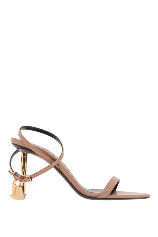 Жылтыр бежевый былғары биік өкшелі сандалдар - фото 1