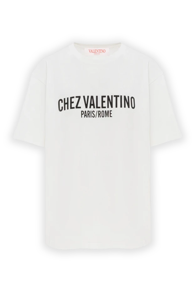 Valentino логотипті және қырлы жағасы бар мақтадан жасалған футболка, ақ 187594 - фото 1