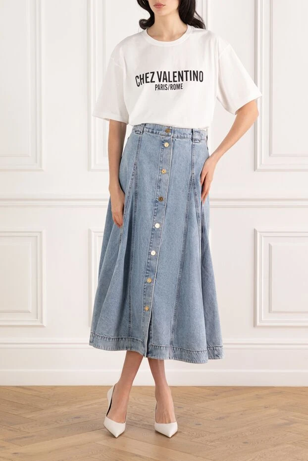 Valentino логотипті және қырлы жағасы бар мақтадан жасалған футболка, ақ 187594 - фото 2