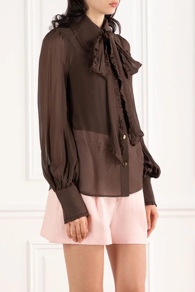Zimmermann рубашка georgette bow с бантом из жоржета коричневая 187622 - фото 3