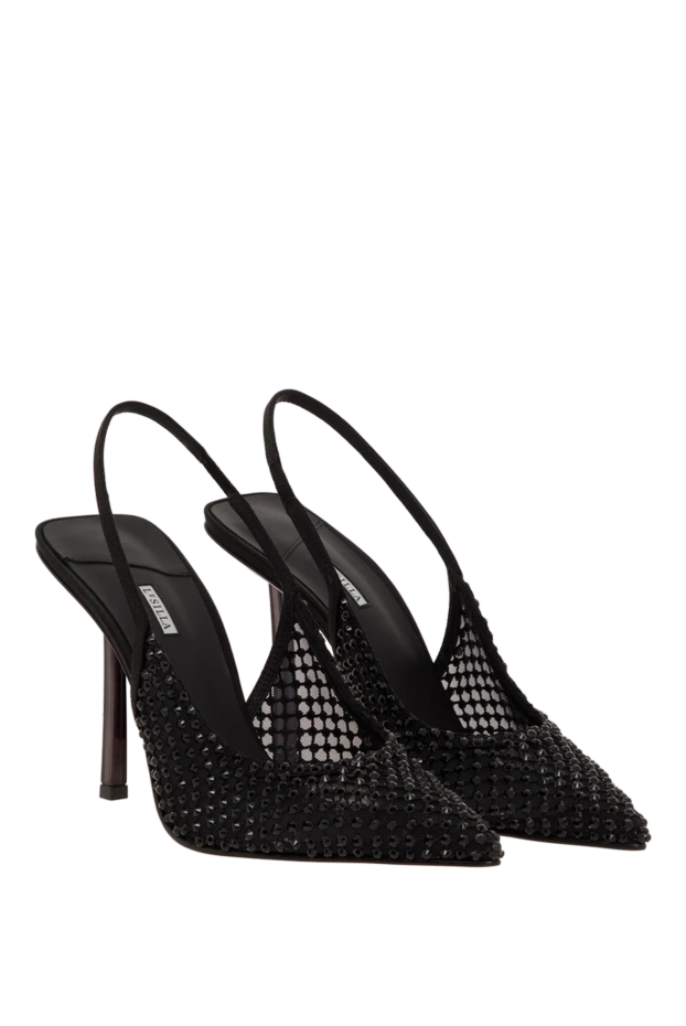 Le Silla туфли-лодочки gilda в сеточку черного цвета с кристаллами 187644 - фото 3