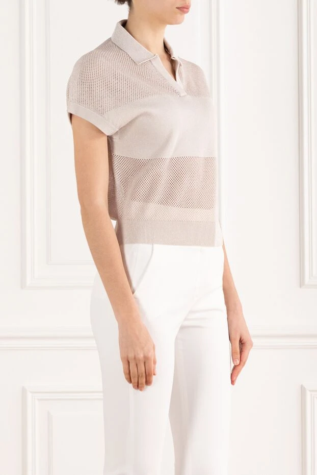 Peserico рубашка поло из чистого хлопкового креп-трикотажа бежевая 187659 - фото 3