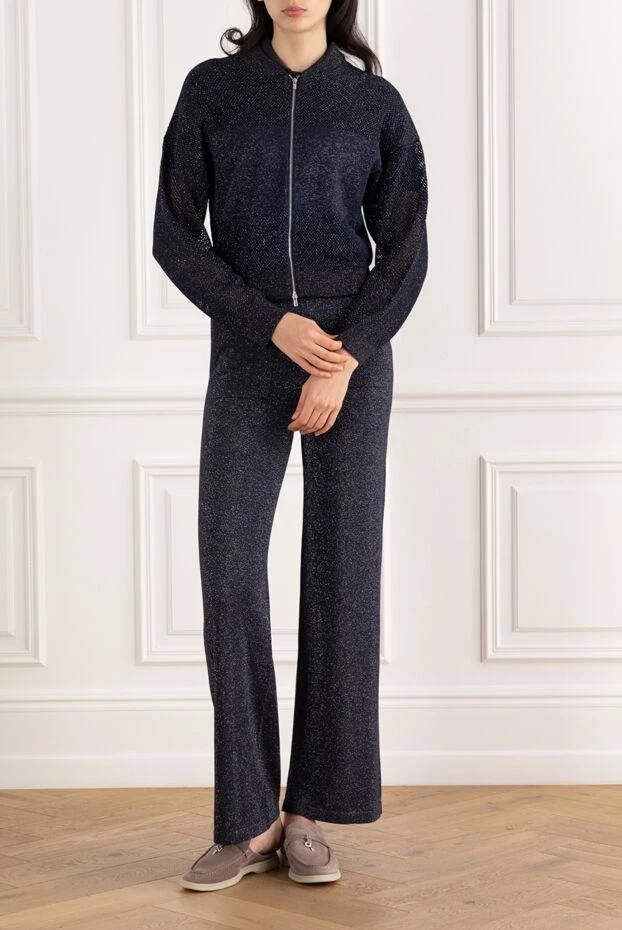 Легкий костюм для прогулок женский синий из сетчатой ткани - фото 2