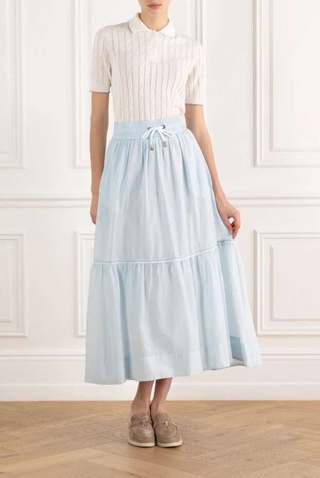 Peserico длинная полупрозрачная юбка из чистого хлопкового вуаля голубая 187663 - фото 2
