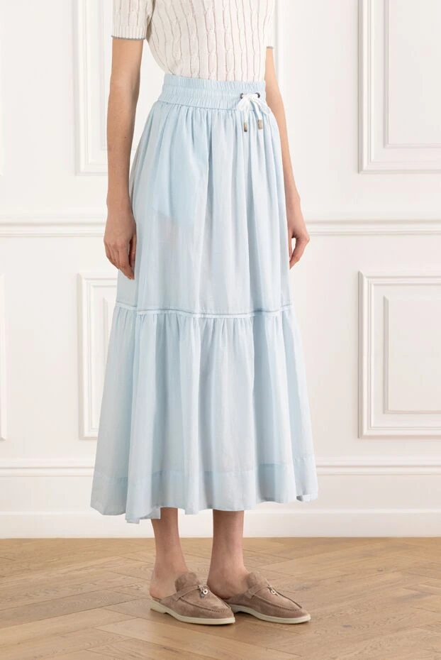 Peserico длинная полупрозрачная юбка из чистого хлопкового вуаля голубая 187663 - фото 3