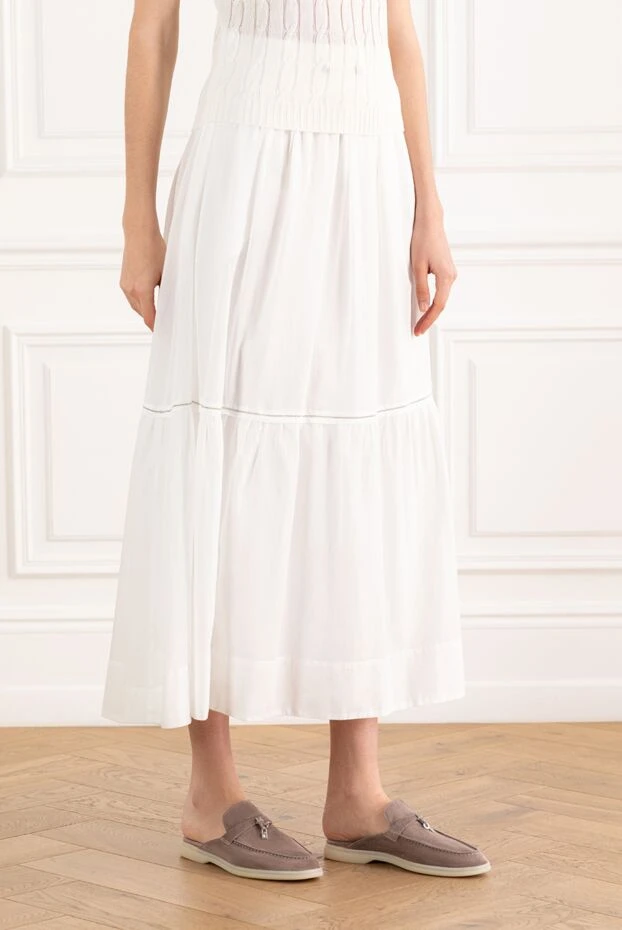 Peserico длинная полупрозрачная юбка из чистого хлопкового вуаля белая 187664 - фото 3