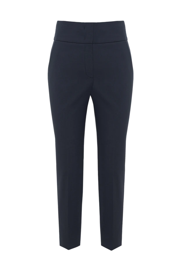 Кең белбеуі бар қалың мақта және вискозды көк түсті әйелдер шалбары - фото 1