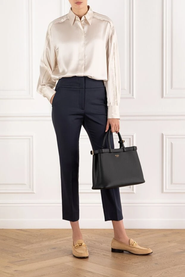 Peserico кең белбеуі бар қалың мақта және вискозды көк түсті әйелдер шалбары 187670 - фото 2