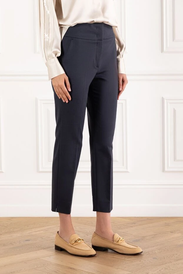 Peserico кең белбеуі бар қалың мақта және вискозды көк түсті әйелдер шалбары 187670 - фото 3