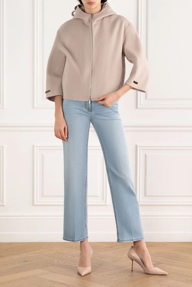 Lightweight jacket made of double-layer wool with a hood, beige - photo 2