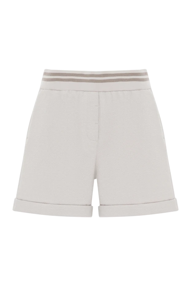 Women's beige cotton shorts with cuffs - photo 1