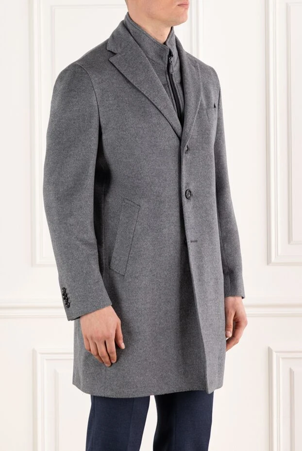 Lubiam однобортное пальто со вставкой с высоким трикотажным воротом серое 187699 - фото 3