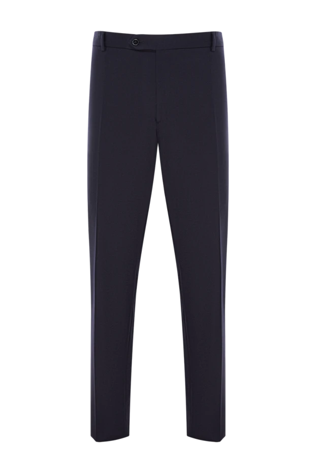 Брюки тёмно-синие из шерсти с классической застёжкой и прорезными карманами - фото 1