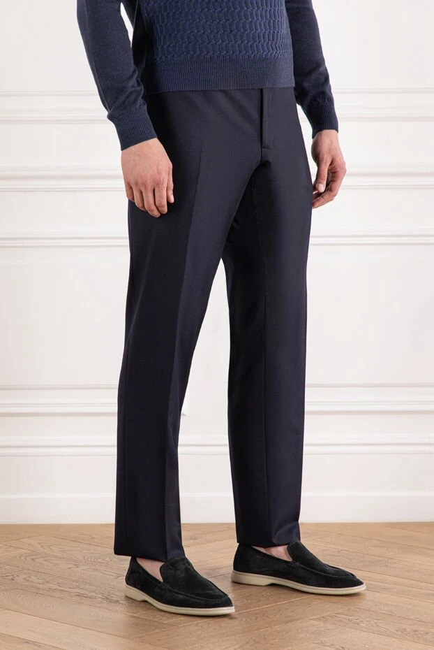 Lubiam dark blue wool trousers with classic fastening and slit pockets 187704 - photo 3