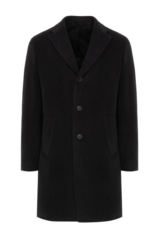 Шерстяное однобортное пальто черное мужское - фото 1