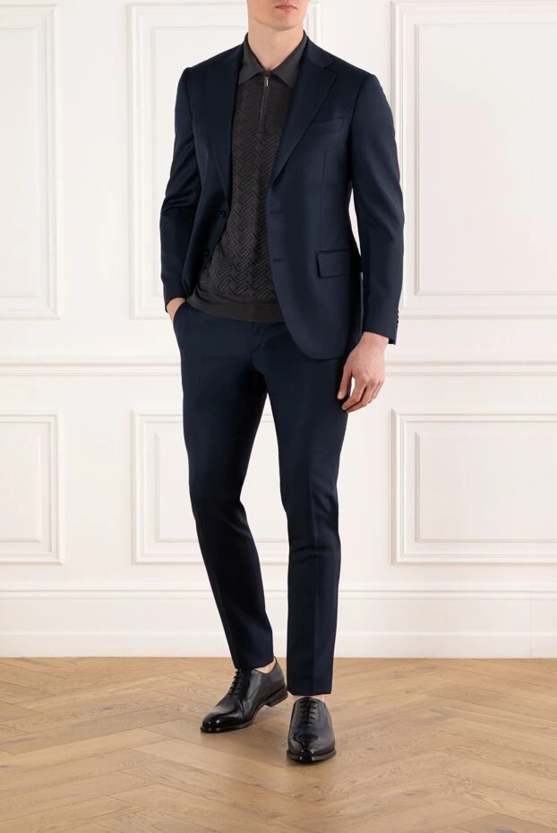 Көк бір төсті ерлер жүннен жасалған костюм - фото 2