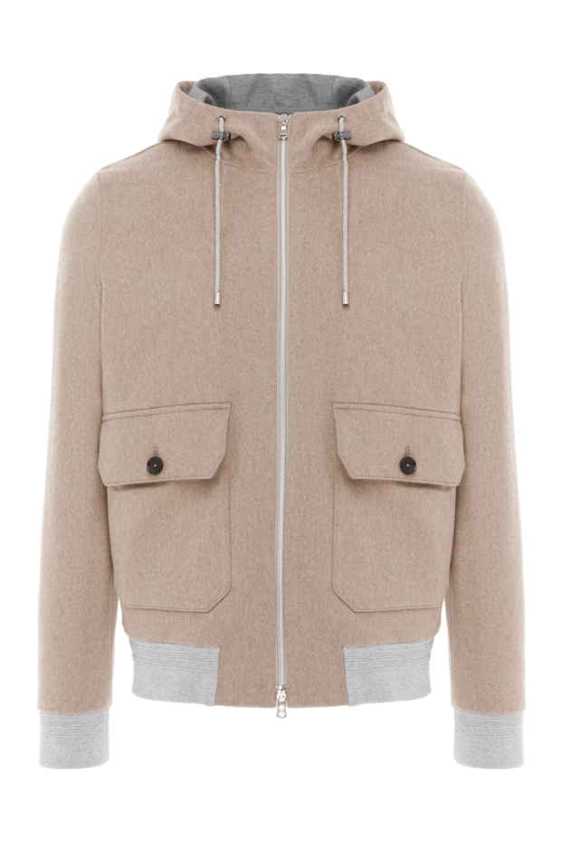 Beige wool jacket with patch pockets and hood - photo 1