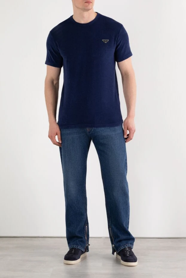Prada футболка махровая синяя с треугольным логотипом 187736 - фото 2