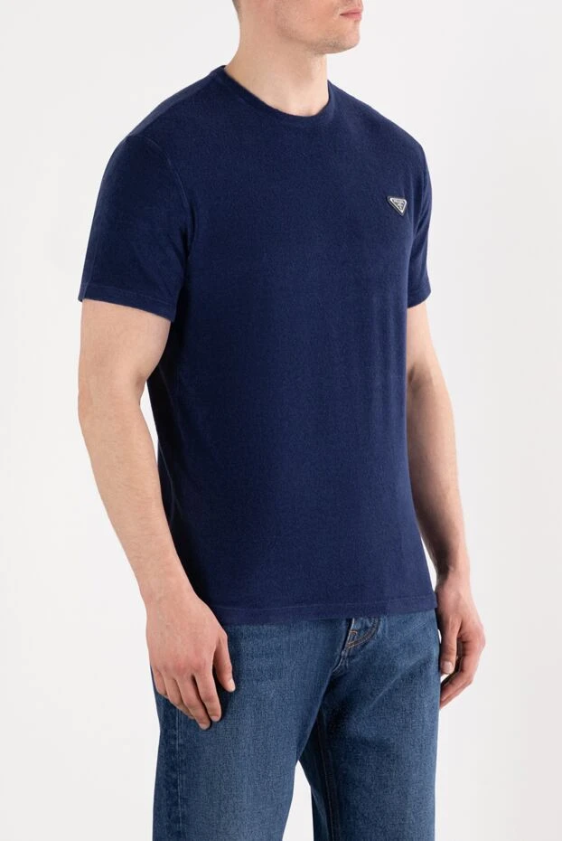 Prada футболка махровая синяя с треугольным логотипом 187736 - фото 3