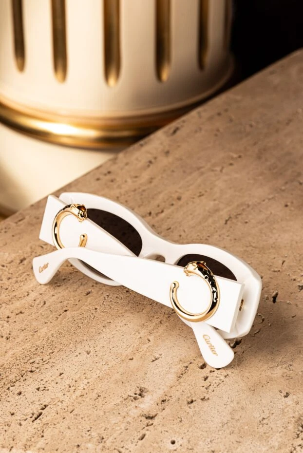 Cartier белые солнцезащитные очки panthère с золотистой отделкой 187764 - фото 3
