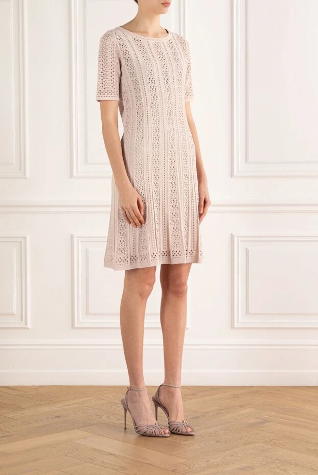 D.Exterior бежевое платье с ажурными деталями из хлопка 187768 - фото 3