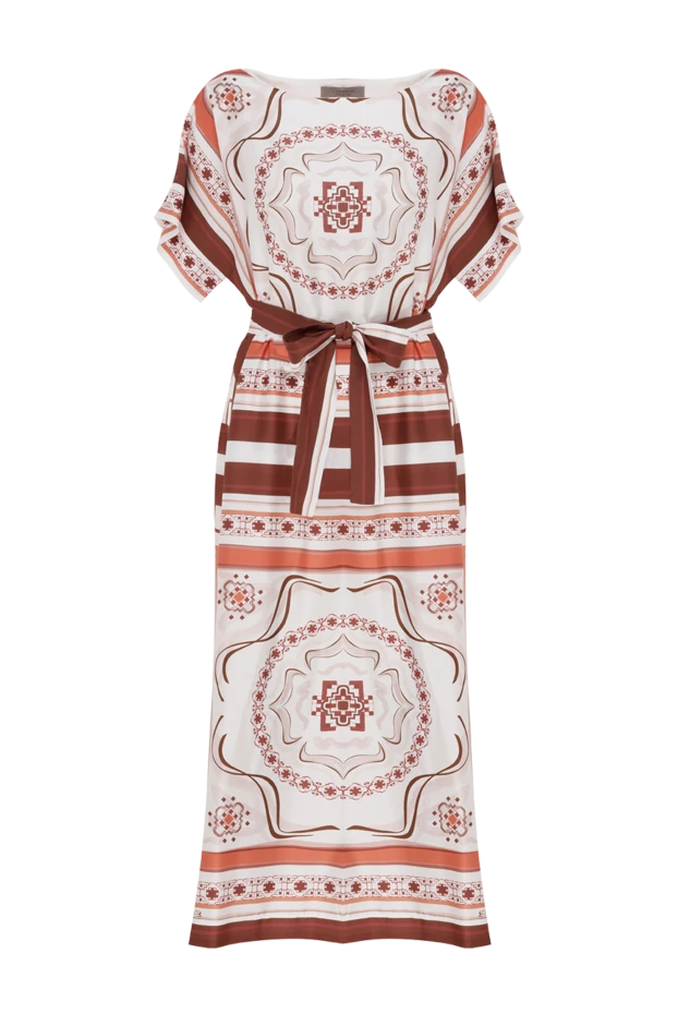 Платье оранжевое с орнаментом и поясом - фото 1