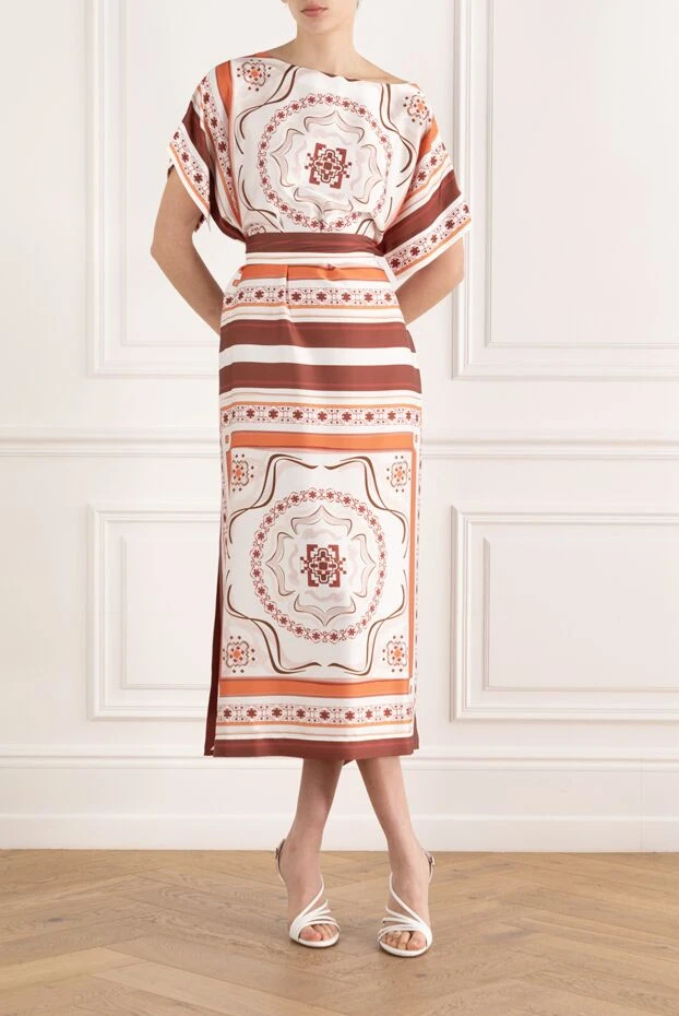 D.Exterior платье оранжевое с орнаментом и поясом 187770 - фото 2