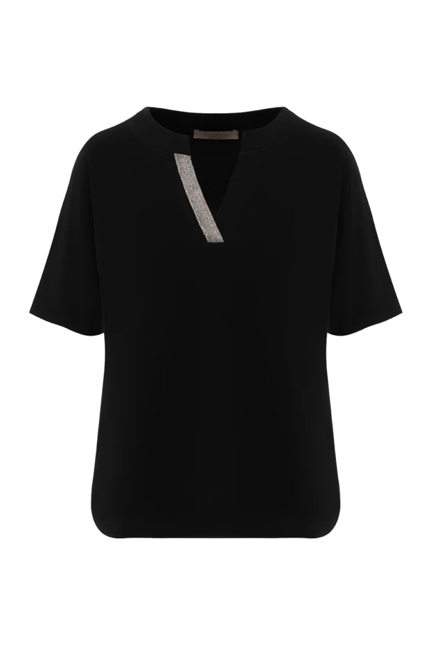 Хлопковая футболка женская черная с декоративной полосой - фото 1