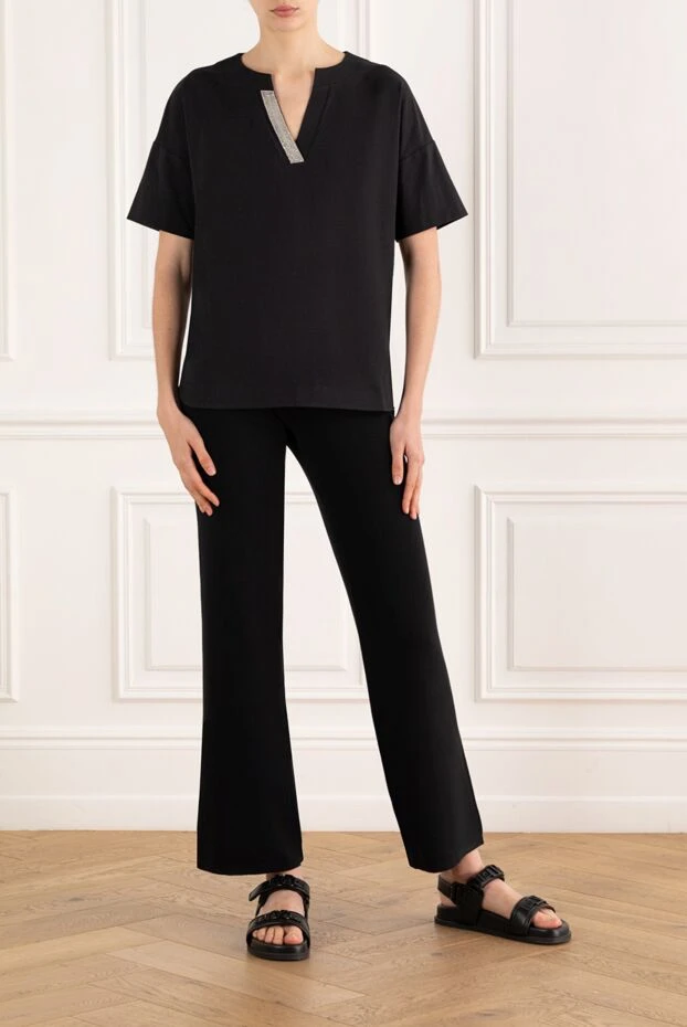 D.Exterior хлопковая футболка женская черная с декоративной полосой 187780 - фото 2