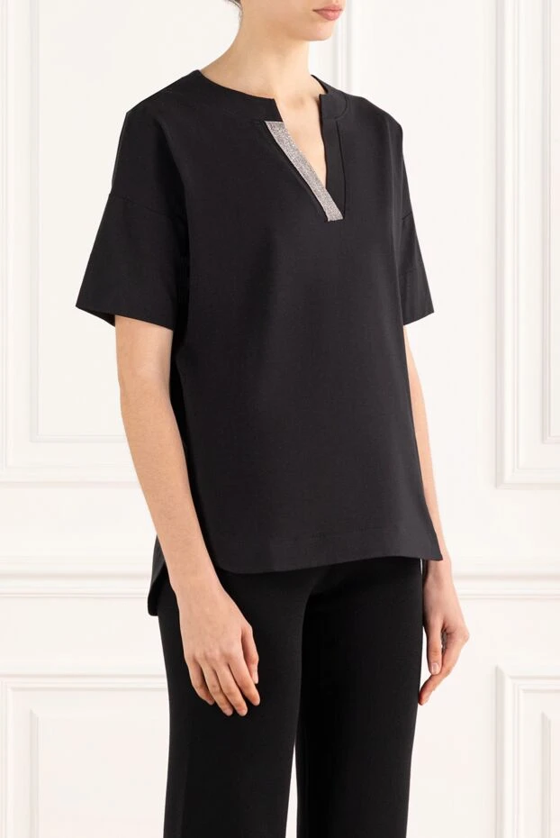 D.Exterior хлопковая футболка женская черная с декоративной полосой 187780 - фото 3