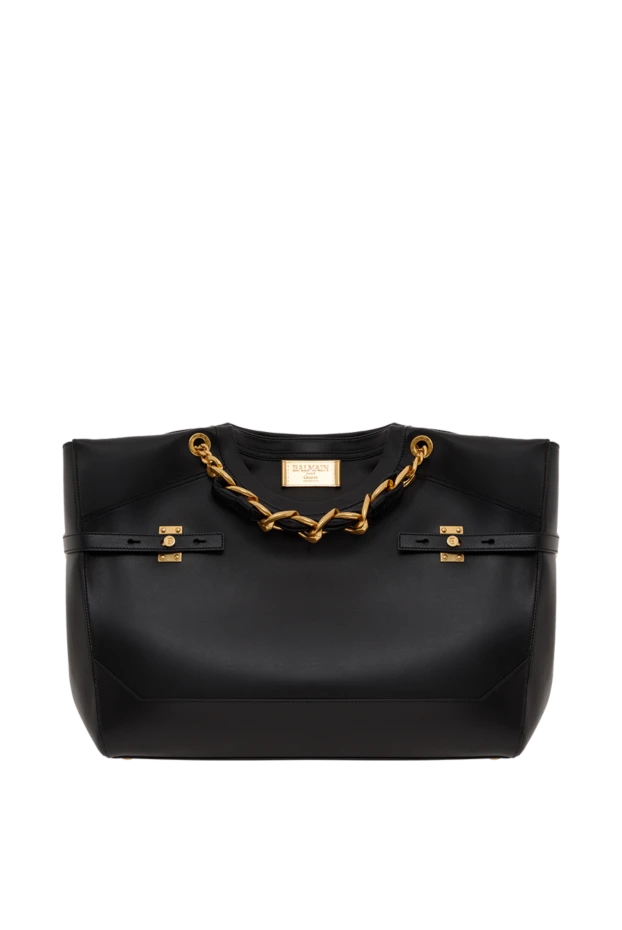 Сумка-тоут из телячьей кожи с круглым вырезом черная - фото 1