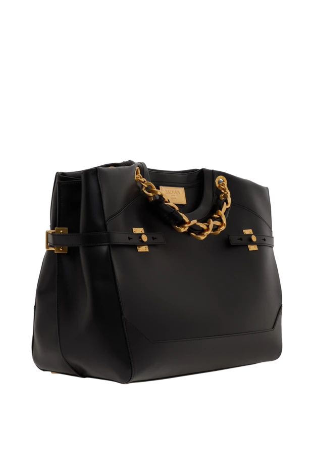 Balmain сумка-тоут из телячьей кожи с круглым вырезом черная 187788 - фото 3