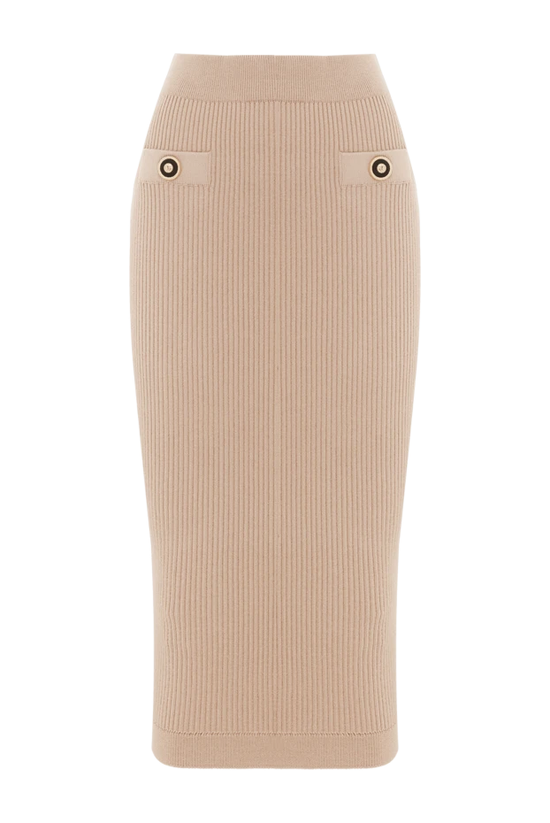 Юбка миди из гладкой резинки бежевая - фото 1
