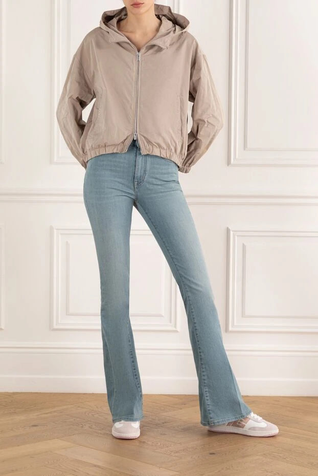 Куртка с капюшоном свободного кроя из бежевой тафты - фото 2