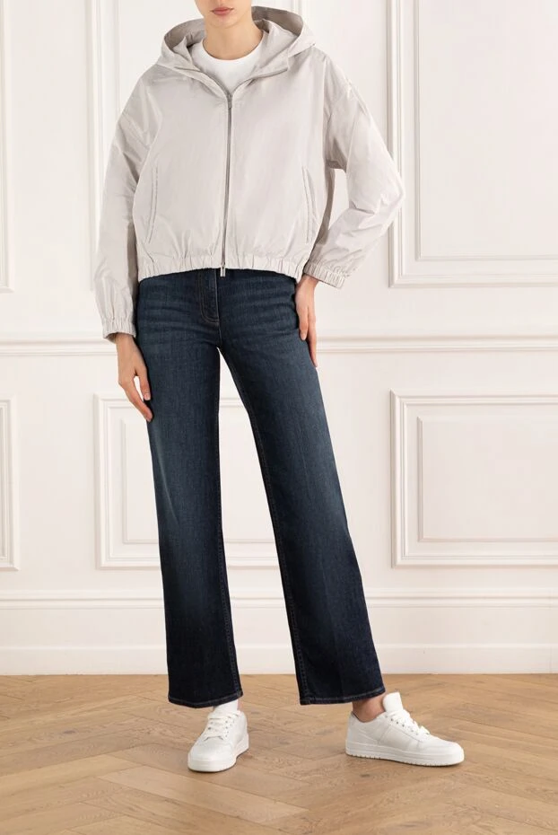 Куртка с капюшоном свободного кроя из серой тафты - фото 2