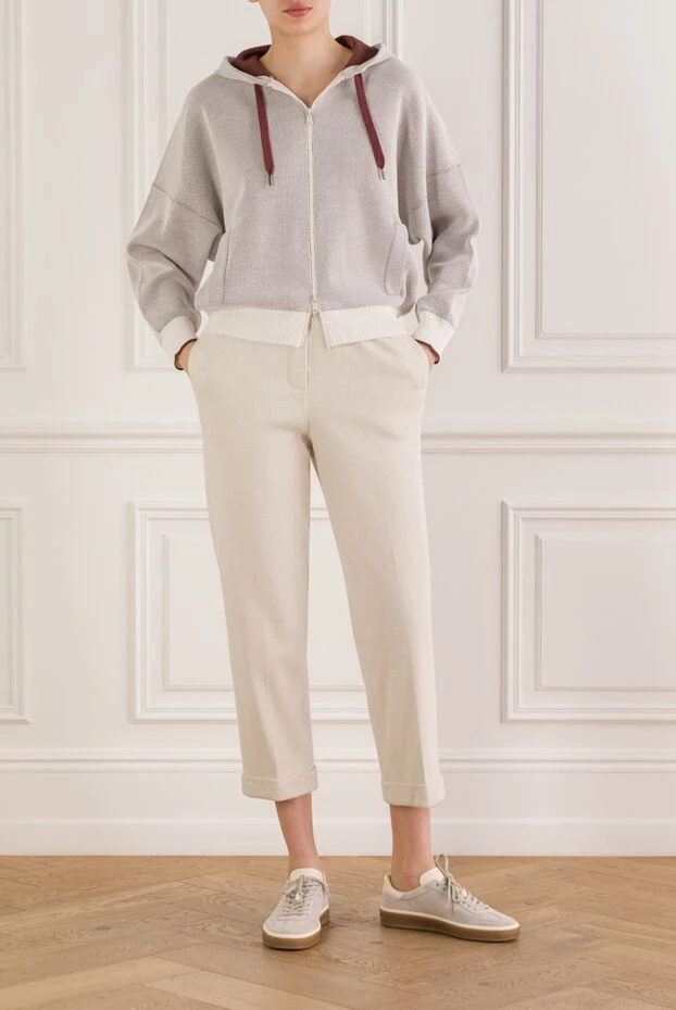 Peserico women's beige cotton trousers with cuffs 187796 - photo 2