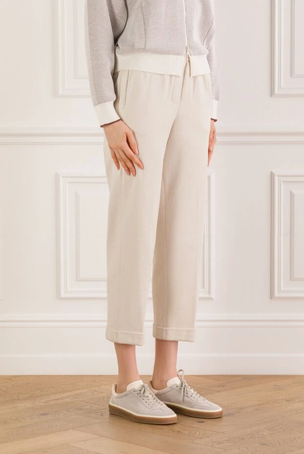 Peserico women's beige cotton trousers with cuffs 187796 - photo 3