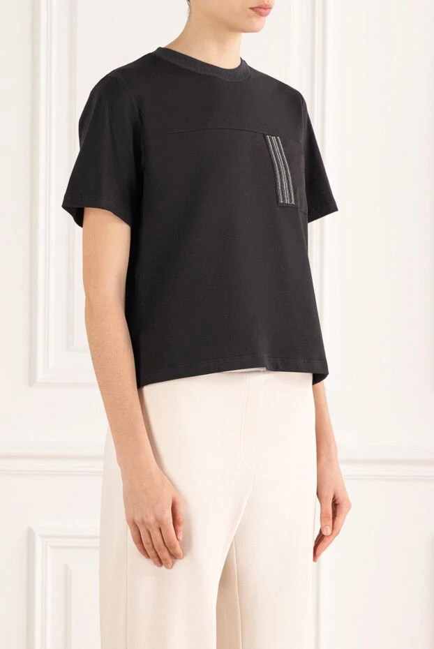 Peserico мақта қалтасы бар қара футболка 187800 - фото 3