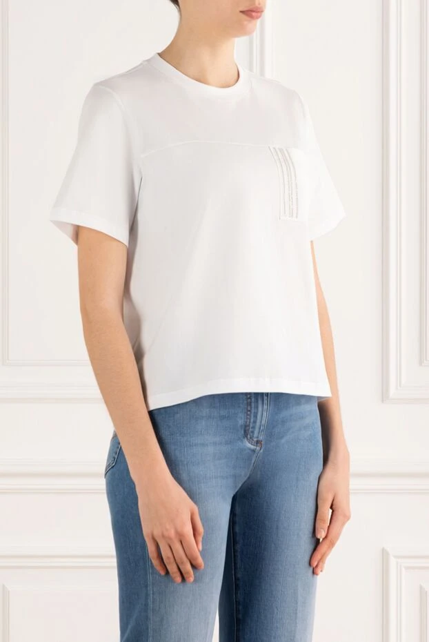 Peserico мақта қалтасы бар ақ футболка 187801 - фото 3