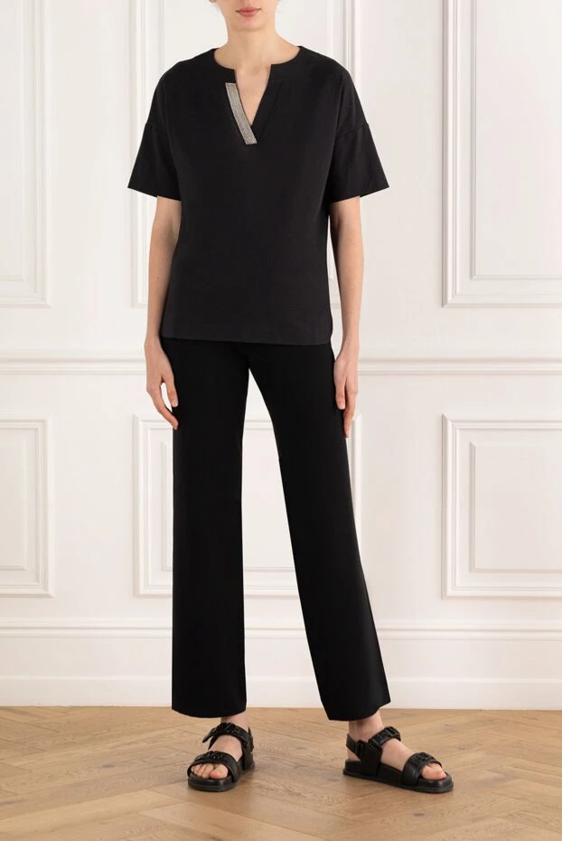 Peserico soft loose fit pants in egyptian cotton black 187803 - photo 2