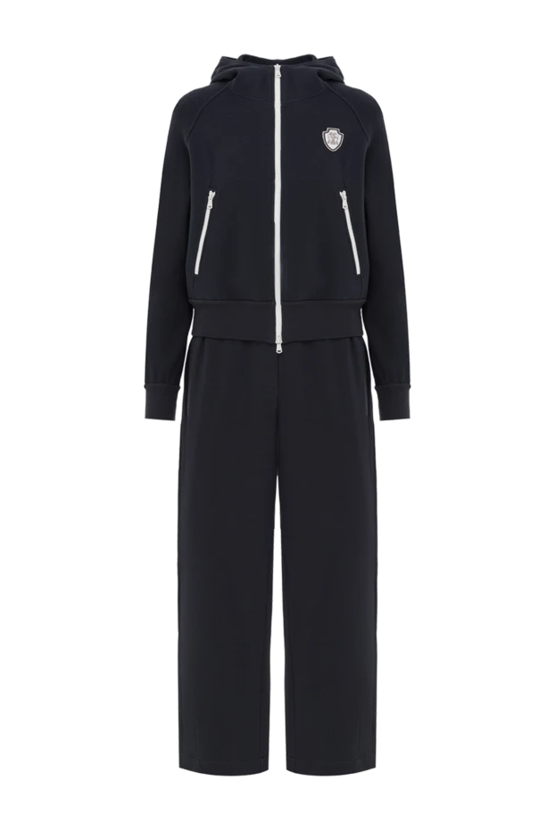 Сорғышы мен логотипі бар жоғары технологиялық мақтадан жасалған көк түсті спорттық костюм - фото 1