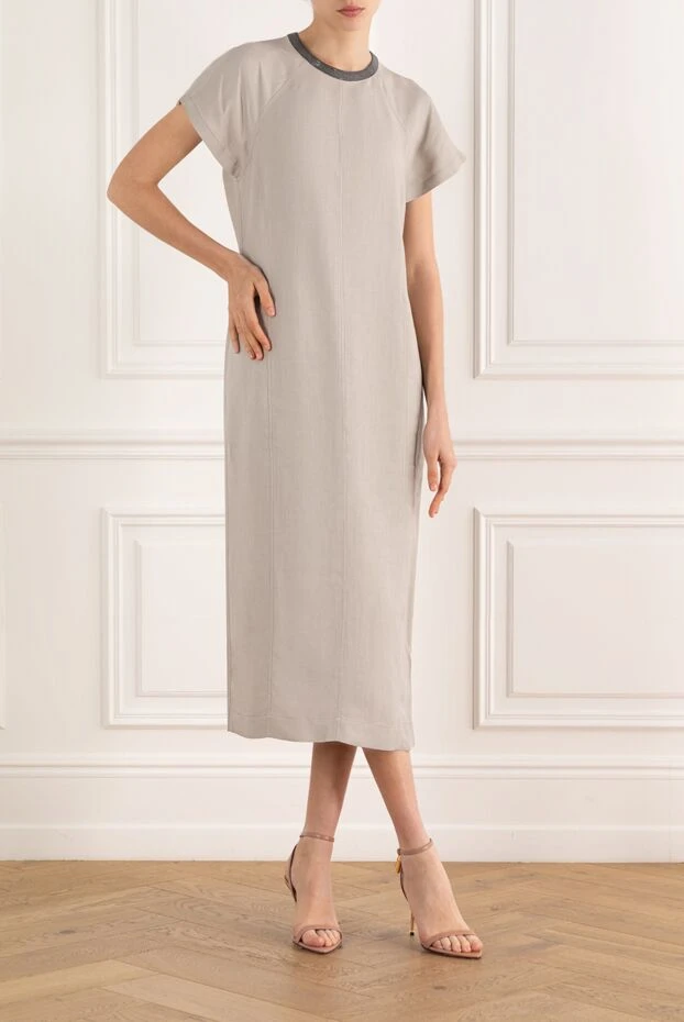 Brunello Cucinelli fluid viscose-linen twill dress with elegant collar 187811 - photo 2