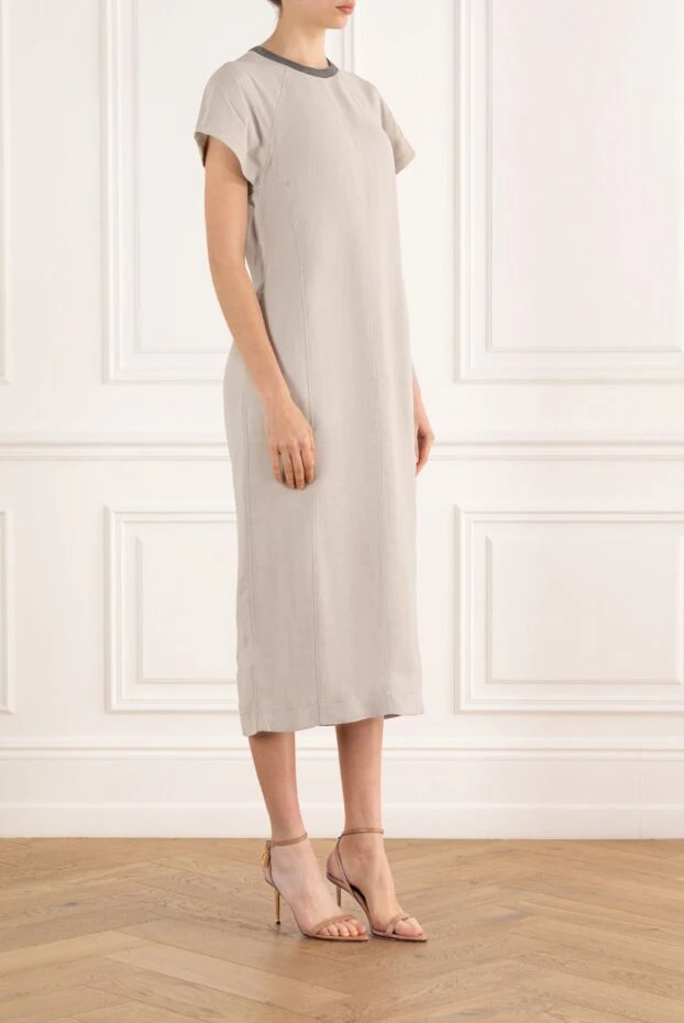 Brunello Cucinelli fluid viscose-linen twill dress with elegant collar 187811 - photo 3