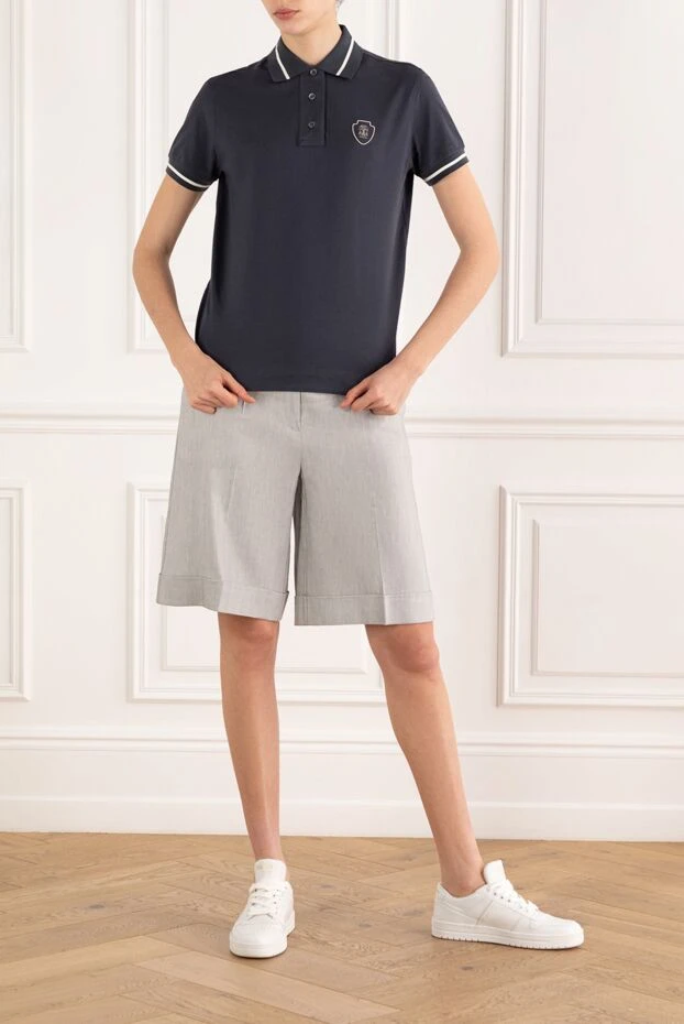 Brunello Cucinelli women's blue polo with logo and stripes on sleeves and collar 187829 - photo 2