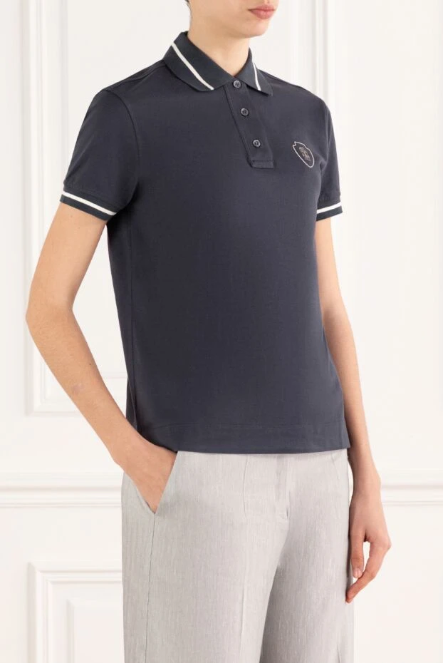 Brunello Cucinelli women's blue polo with logo and stripes on sleeves and collar 187829 - photo 3