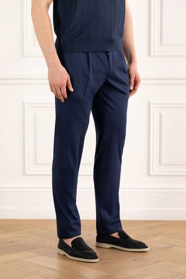 Stefano Ricci wool blend trousers with drawstring, blue 187865 - photo 3