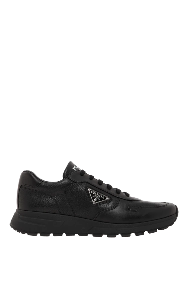 Men's matte black leather sneakers - photo 1