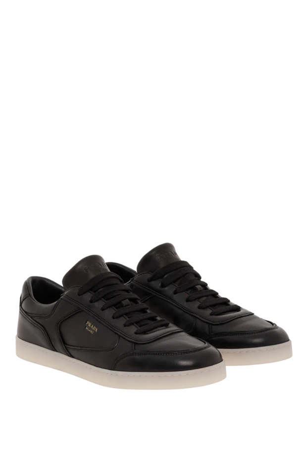 Prada мужские сникеры черные из натуральной кожи с логотипом 187876 - фото 3