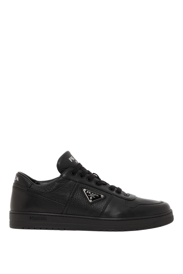 Таза былғарыдан жасалған ерлерге арналған логотипі бар кроссовкалар, қара - фото 1