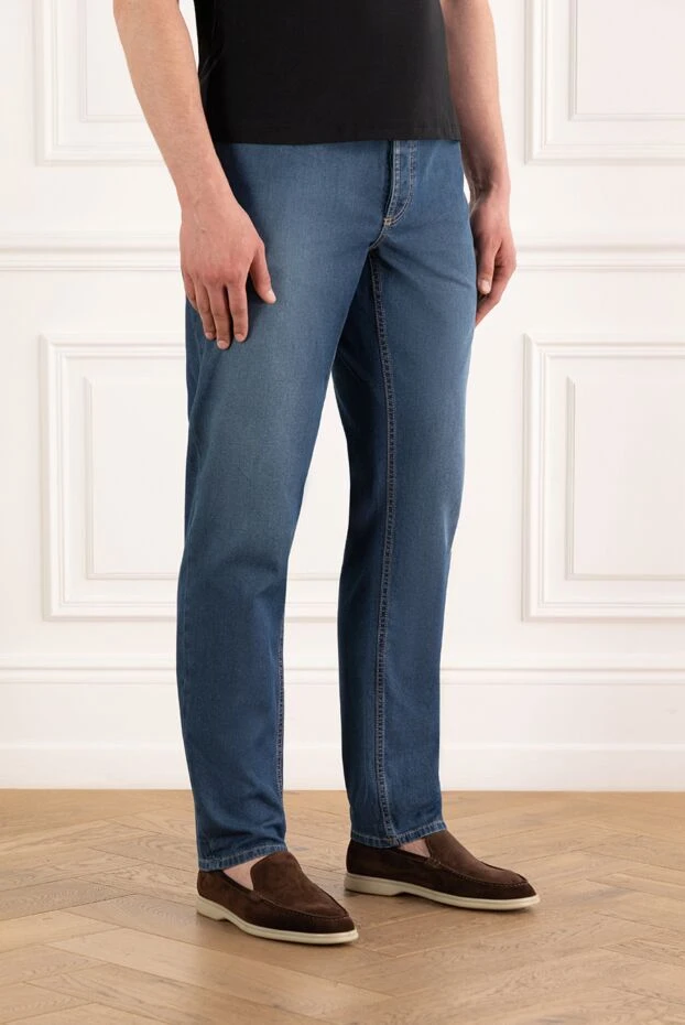 Brunello Cucinelli жібек қосылған ерлер классикалық көк джинсы 187880 - фото 3